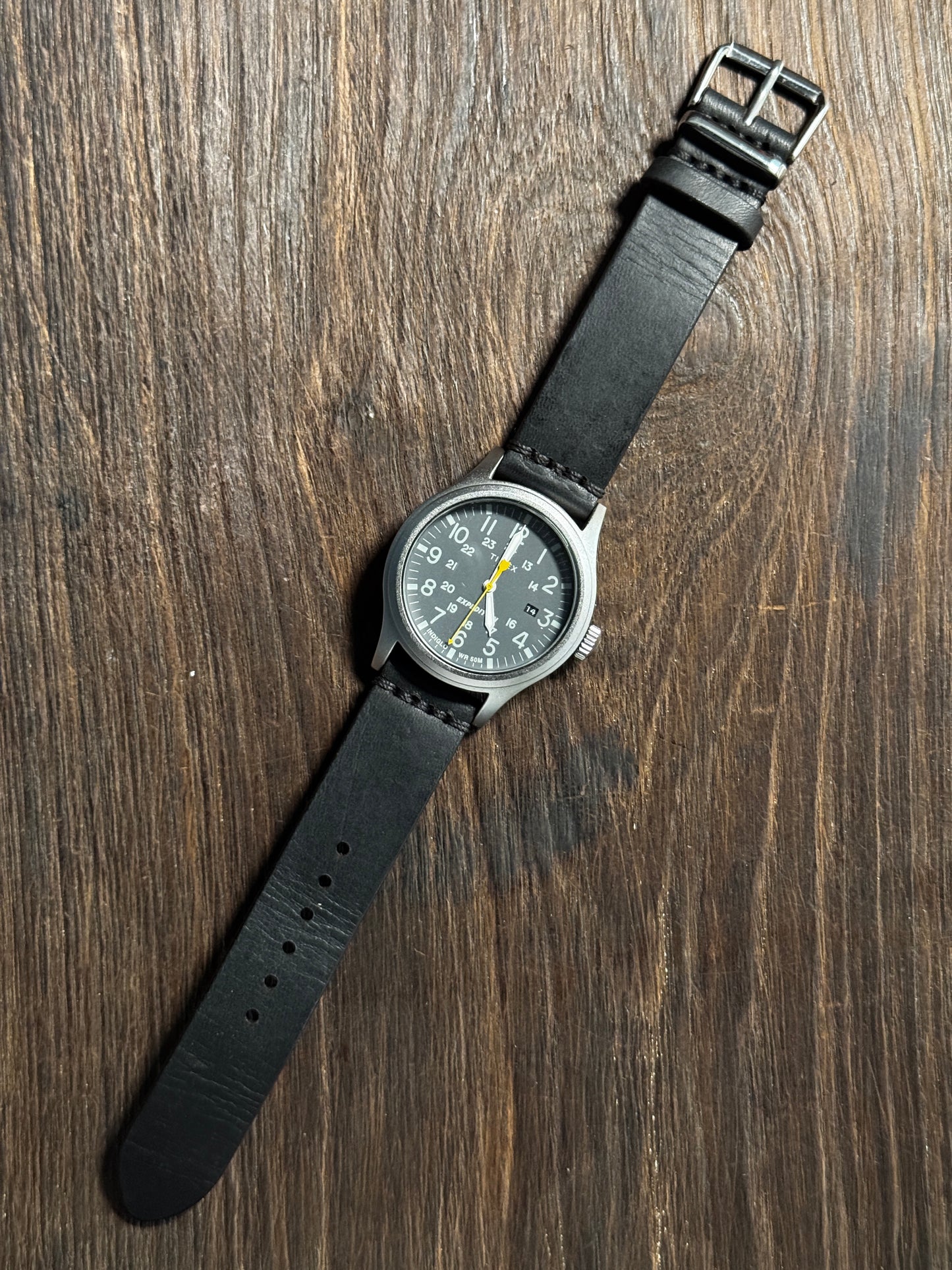 Black minerva italian Leather watch Straps