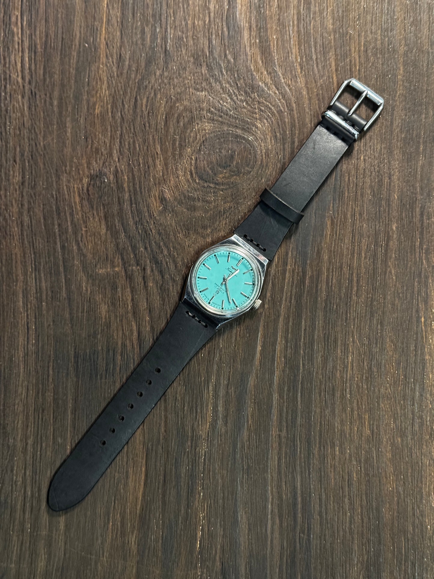 Projected Black minerva chest stitched italian Leather watch Straps
