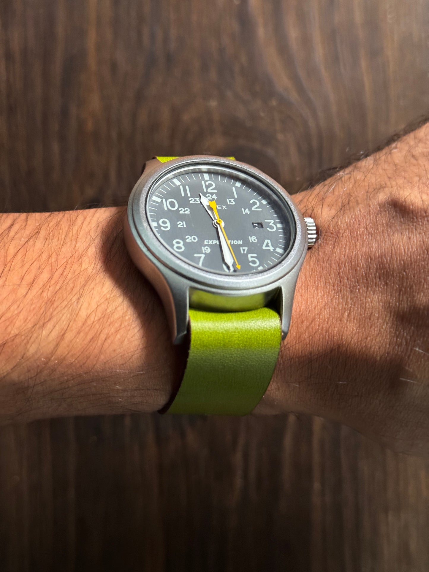 one way nato watch Straps green color vachetta leather