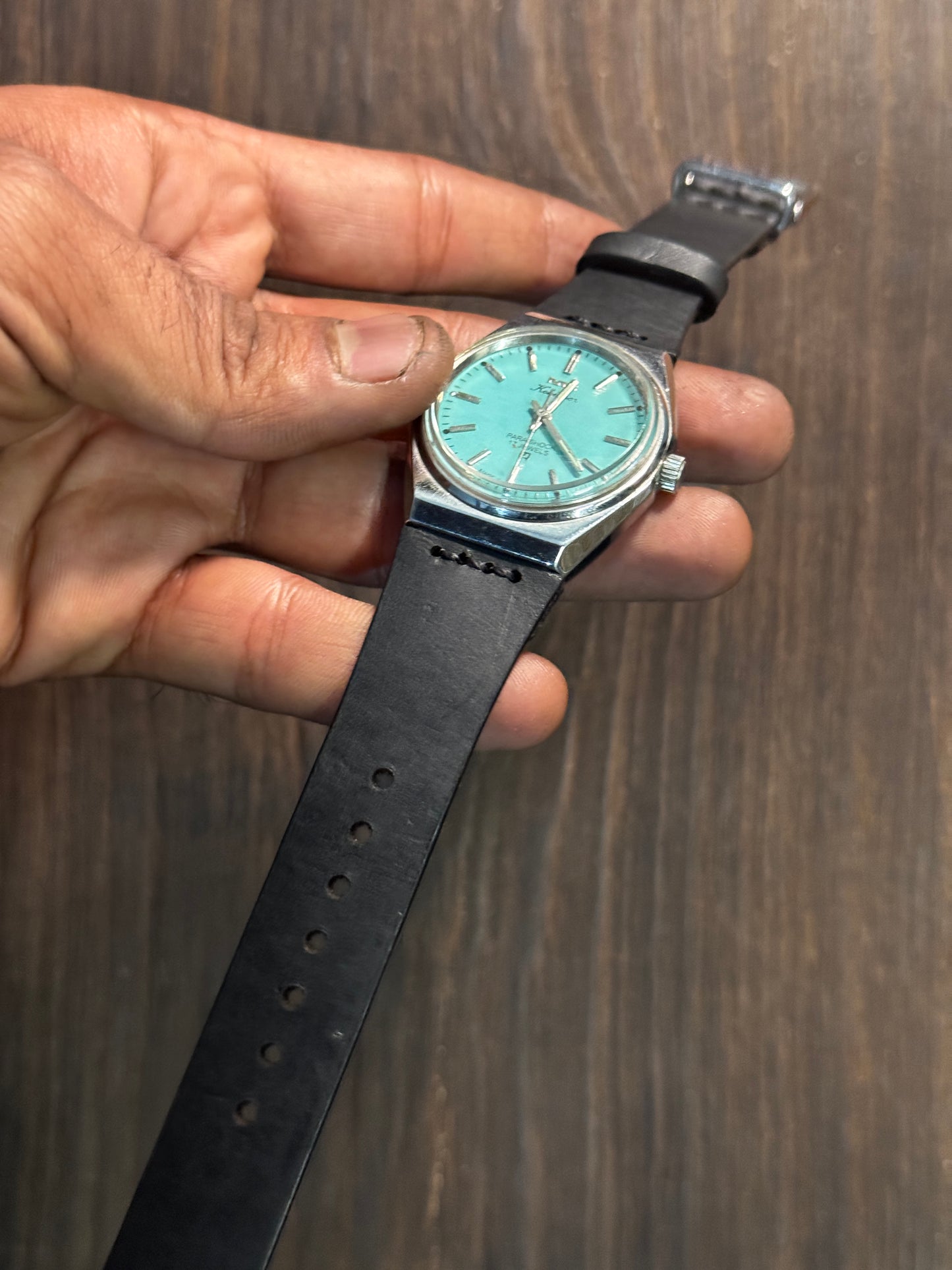 Projected Black minerva chest stitched italian Leather watch Straps