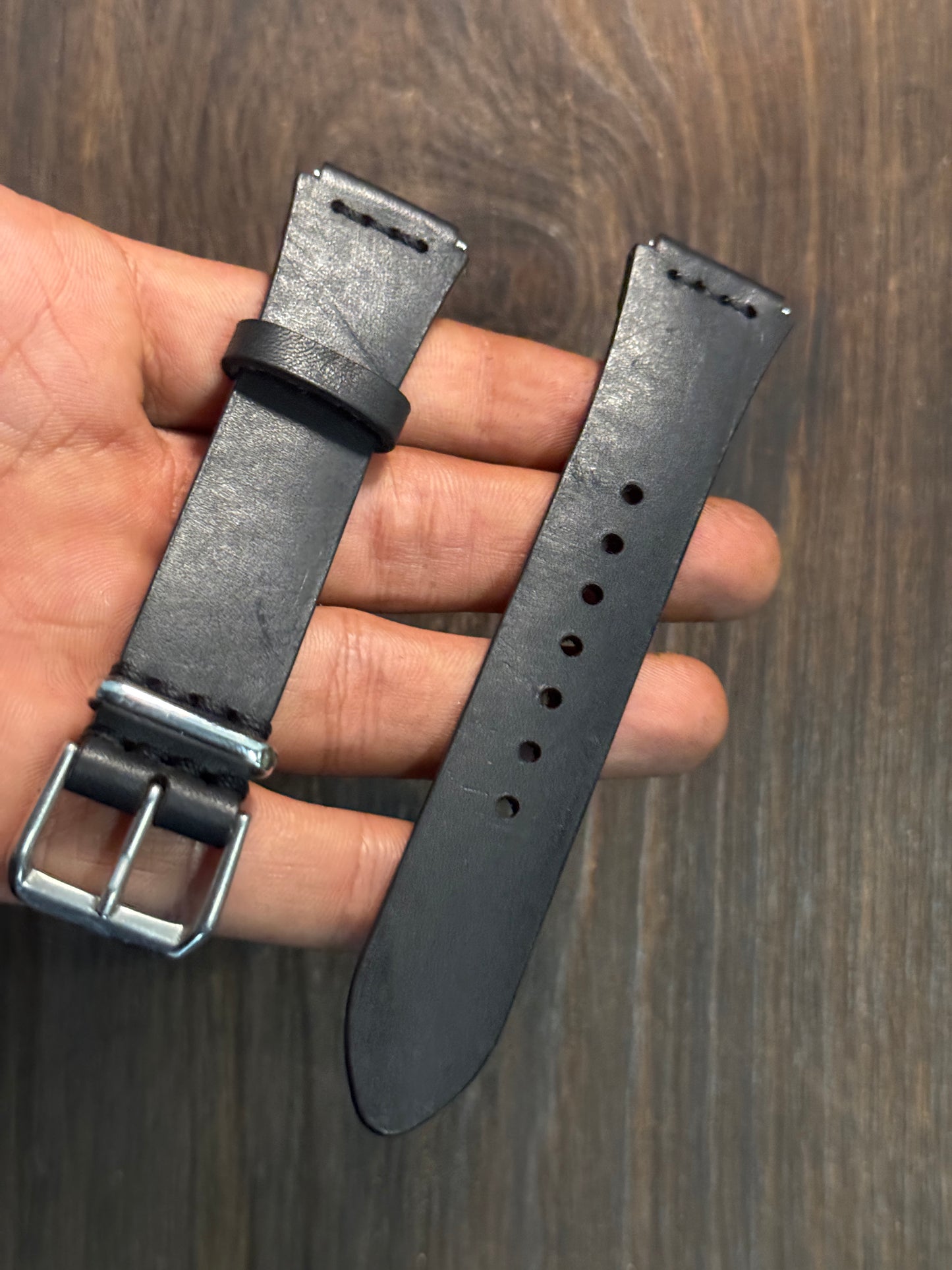 Projected Black minerva chest stitched italian Leather watch Straps