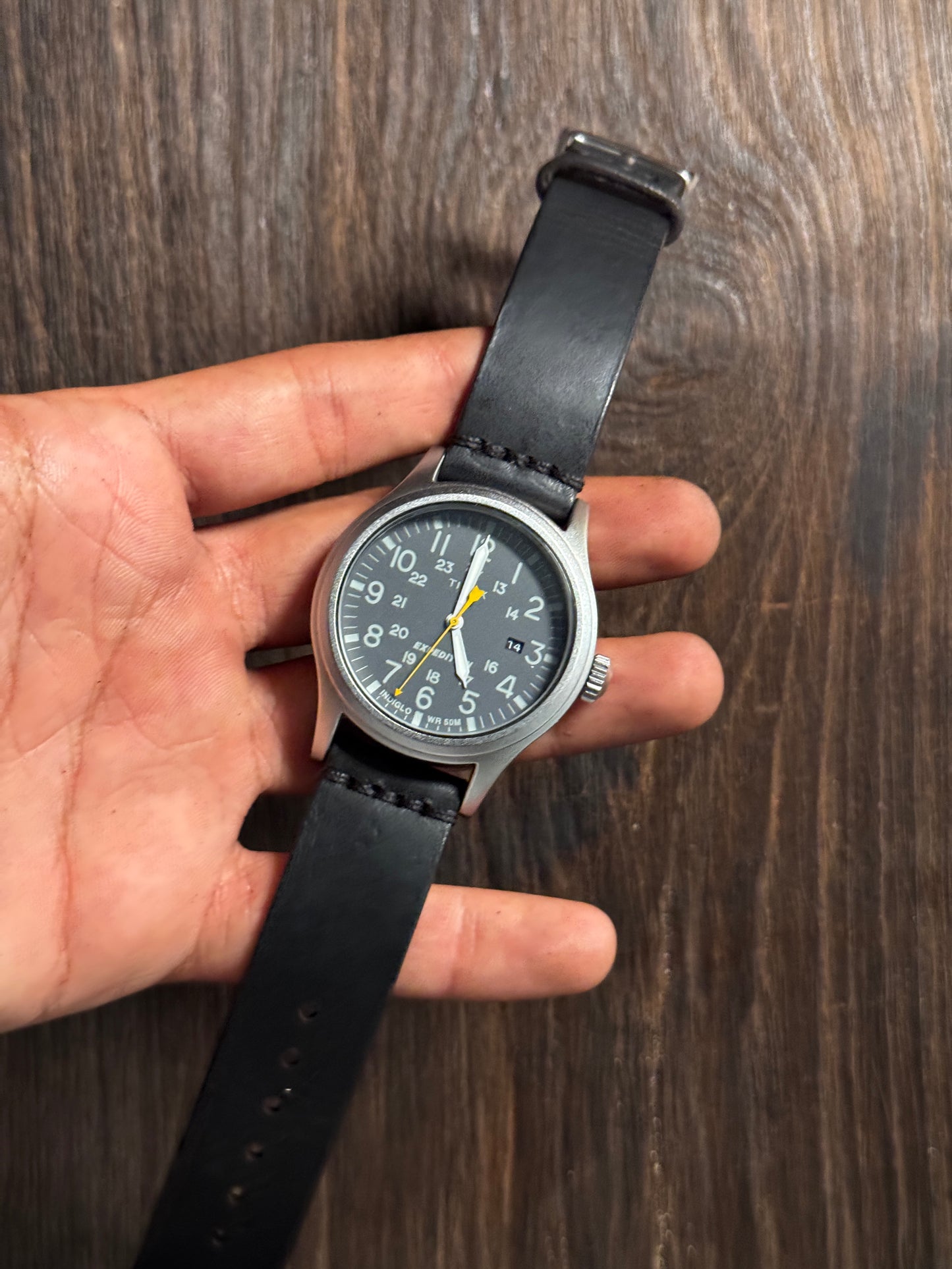 Black minerva italian Leather watch Straps