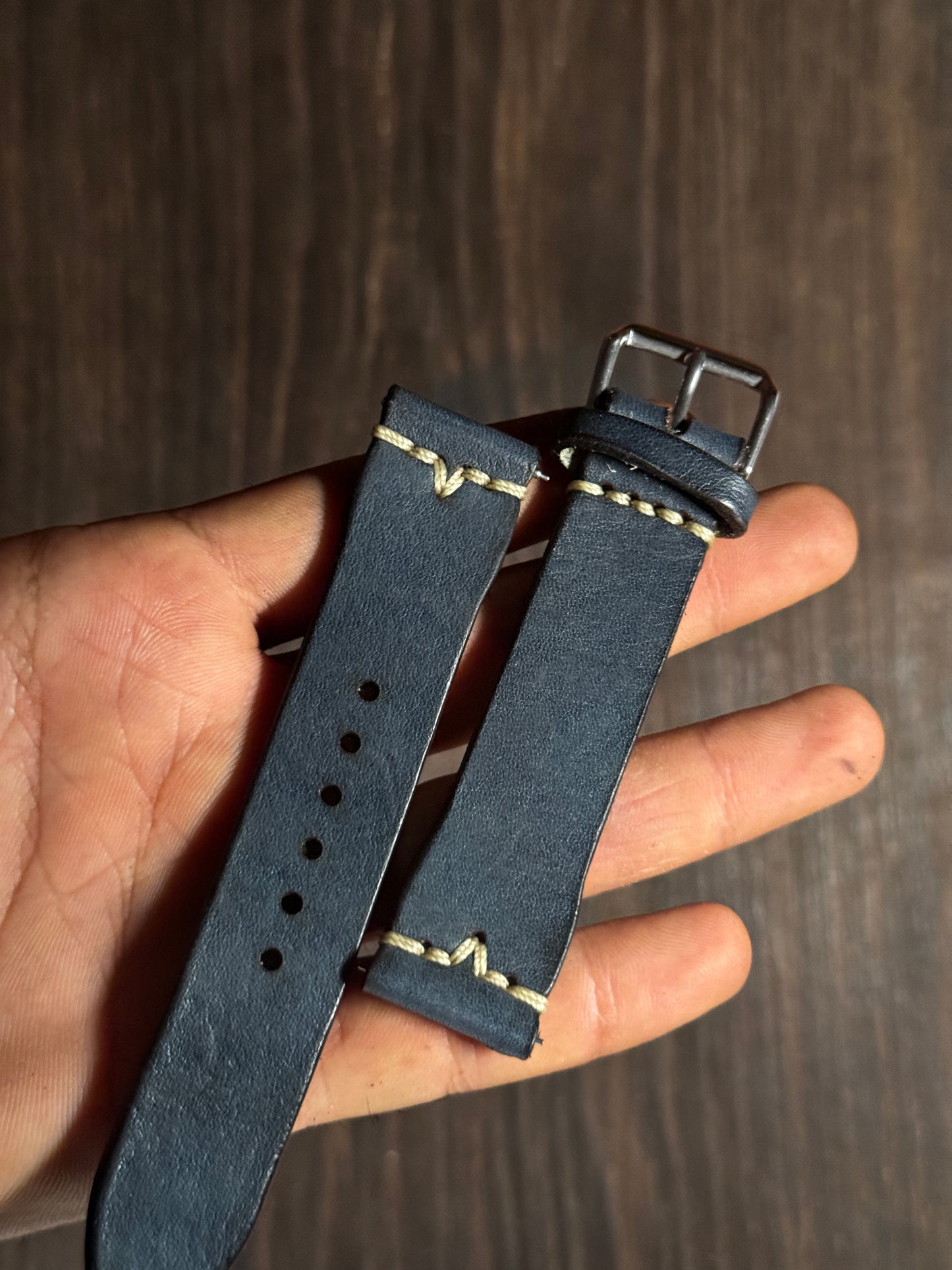 2.8 mm Italian Leather washed denim blue watch Straps