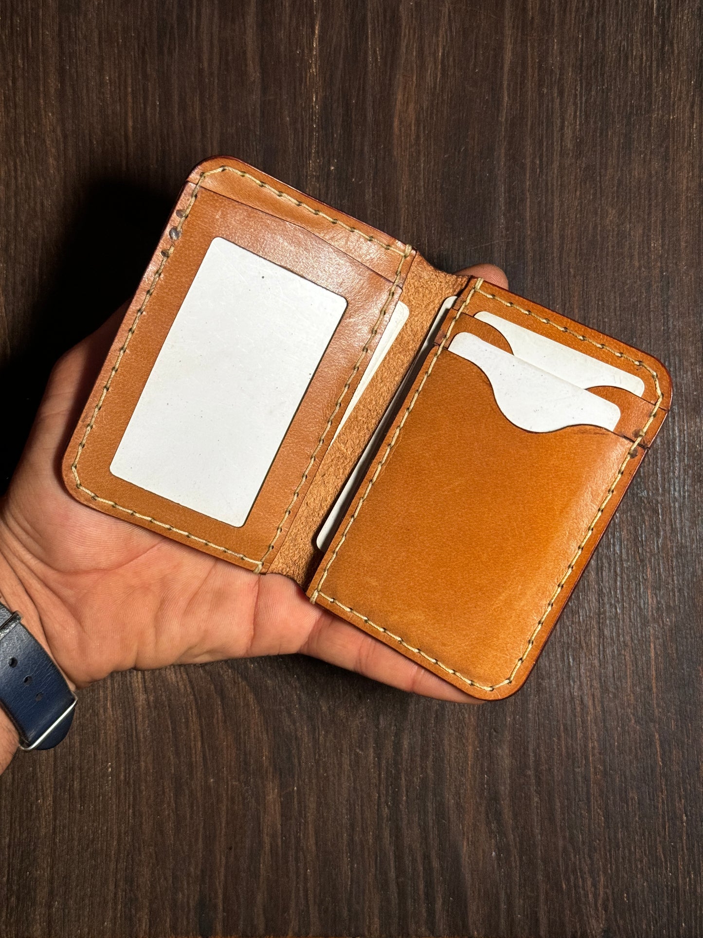 2 cards + 2 receipts slots + 1 ID card slot wallet in soft leather