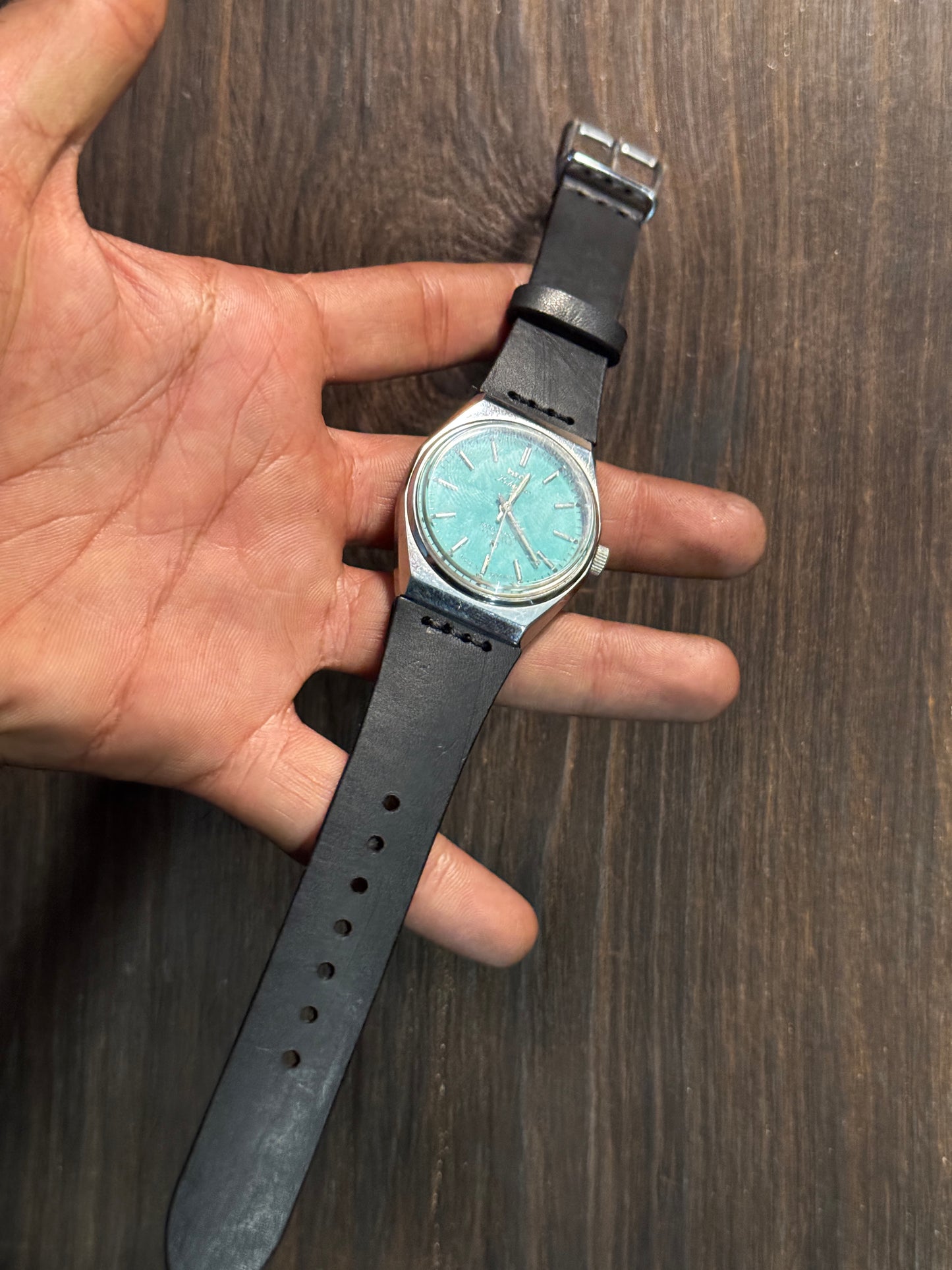 Projected Black minerva chest stitched italian Leather watch Straps