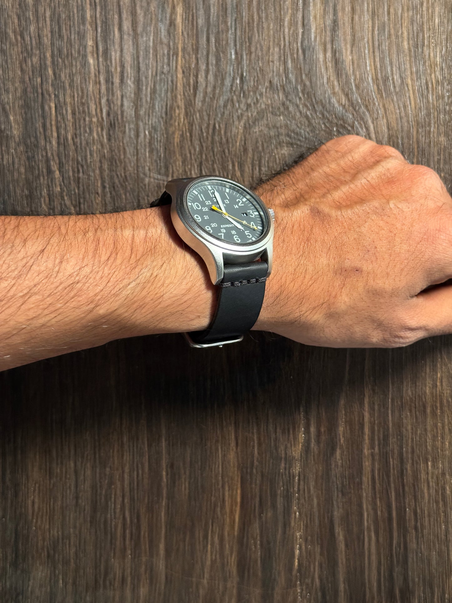 Black minerva italian Leather watch Straps