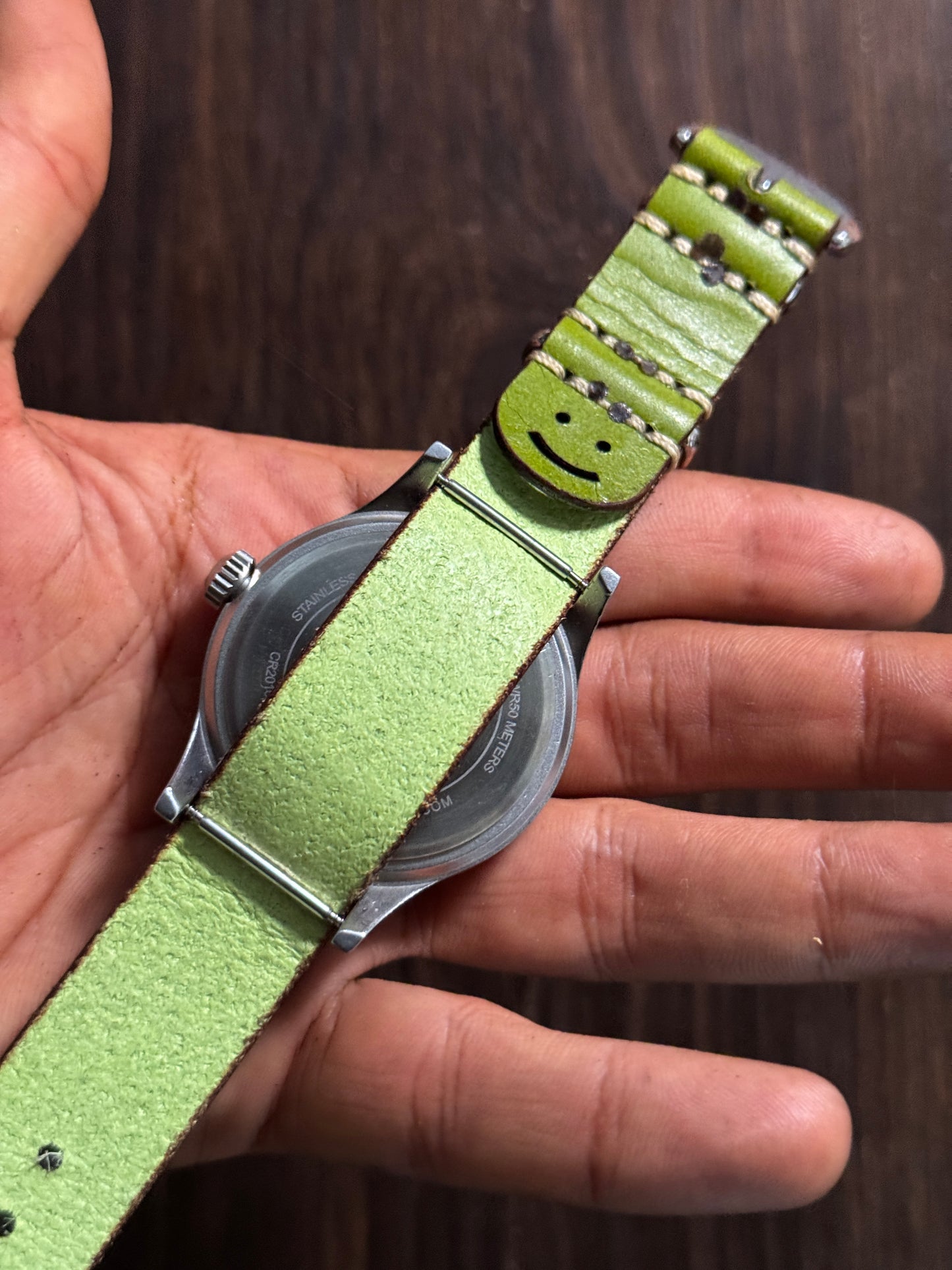 one way nato watch Straps green color vachetta leather