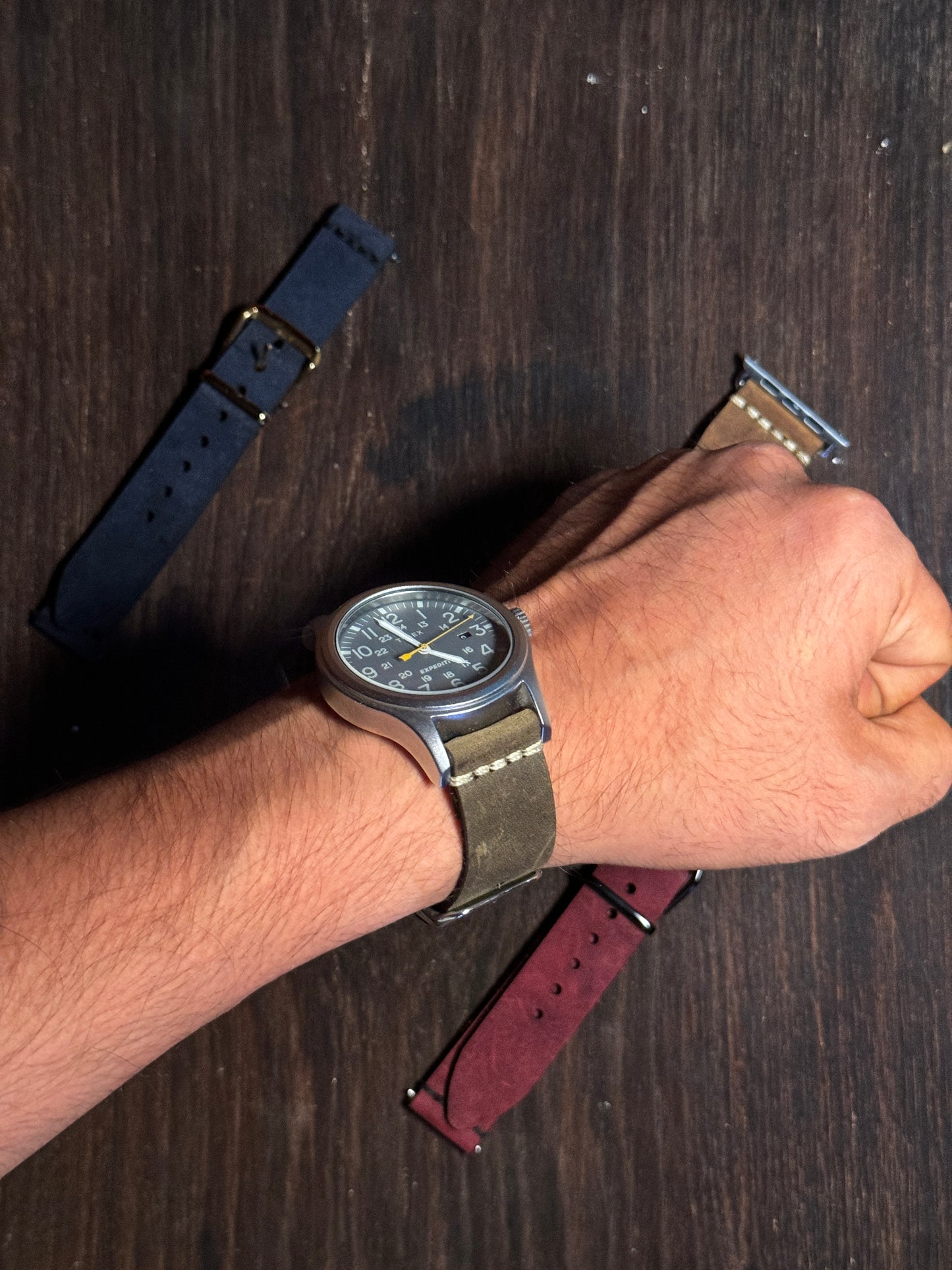 rubbery feel Leather watch Straps