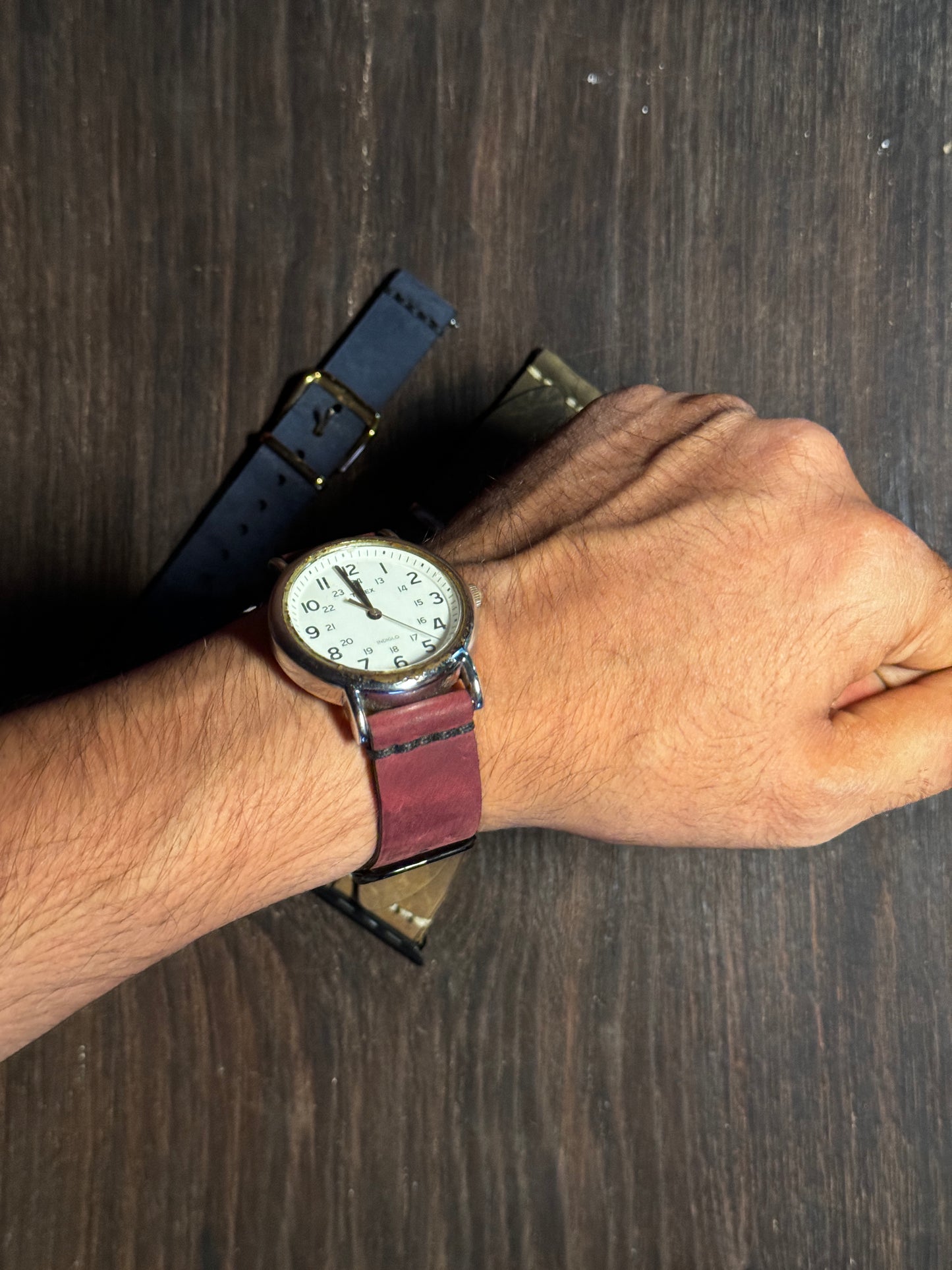 rubbery feel Leather watch Straps