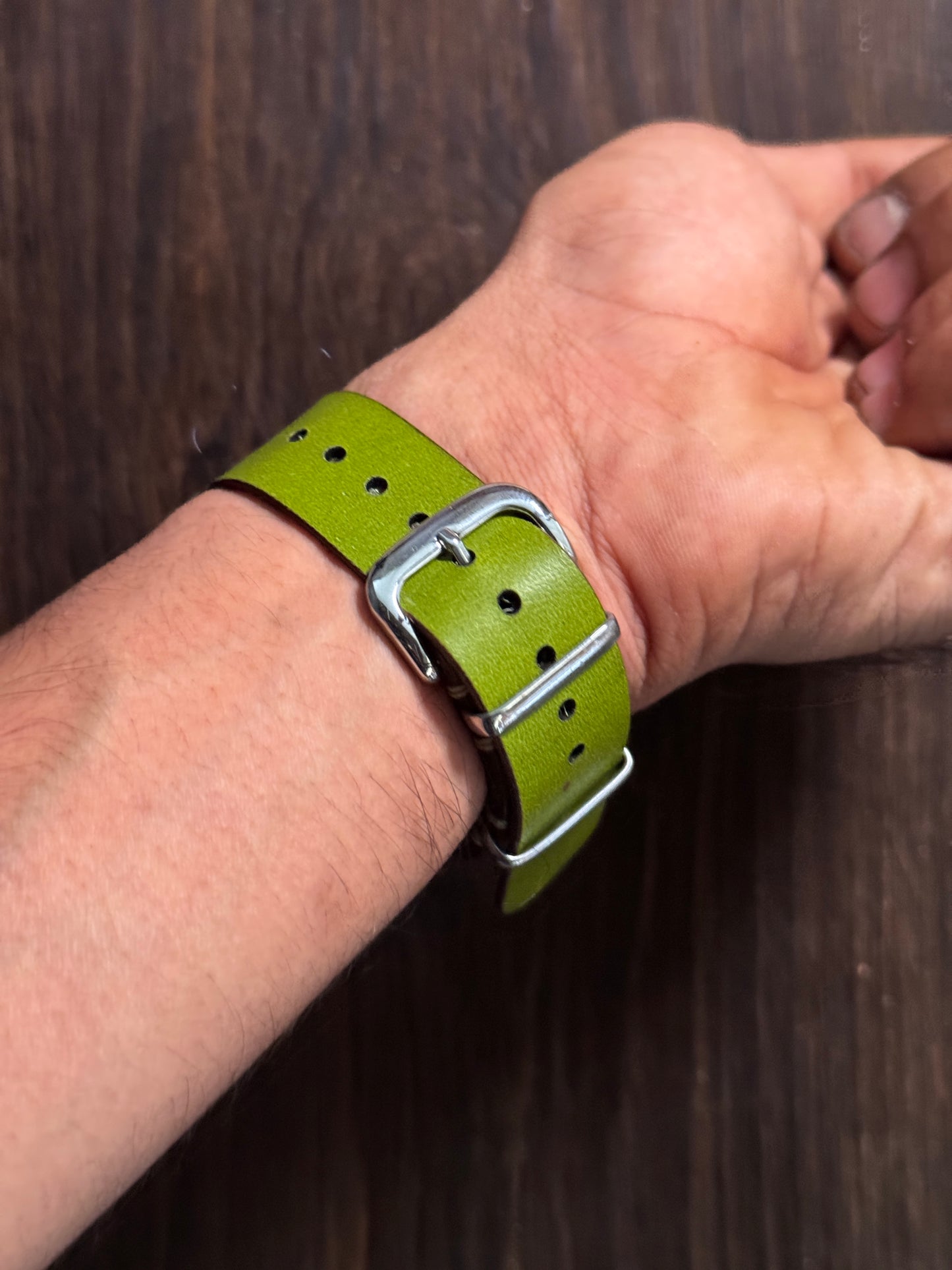 one way nato watch Straps green color vachetta leather