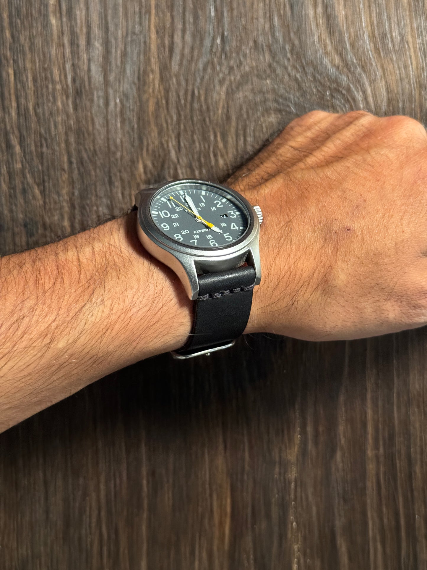 Black minerva italian Leather watch Straps