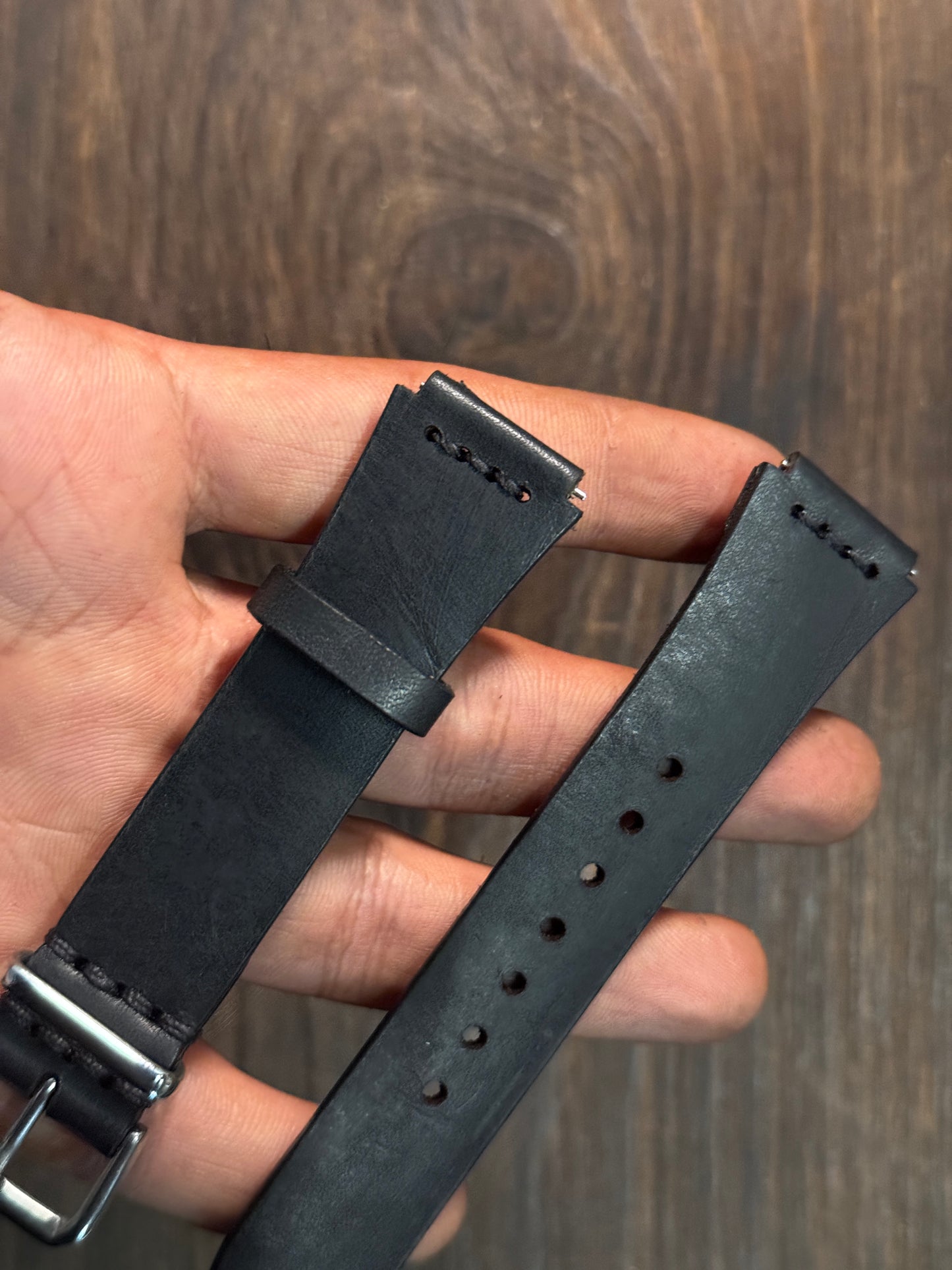 Projected Black minerva chest stitched italian Leather watch Straps