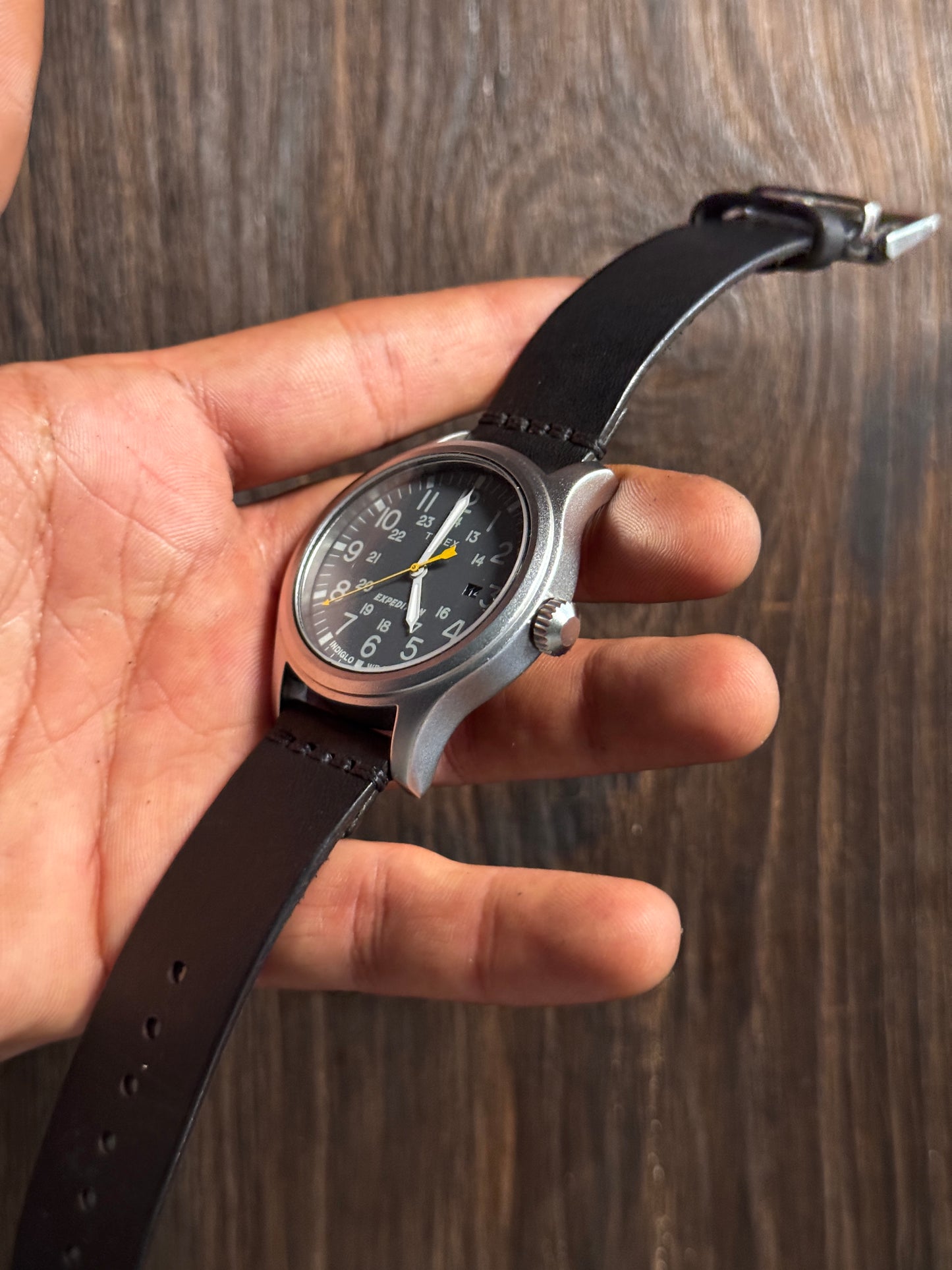 Black minerva italian Leather watch Straps