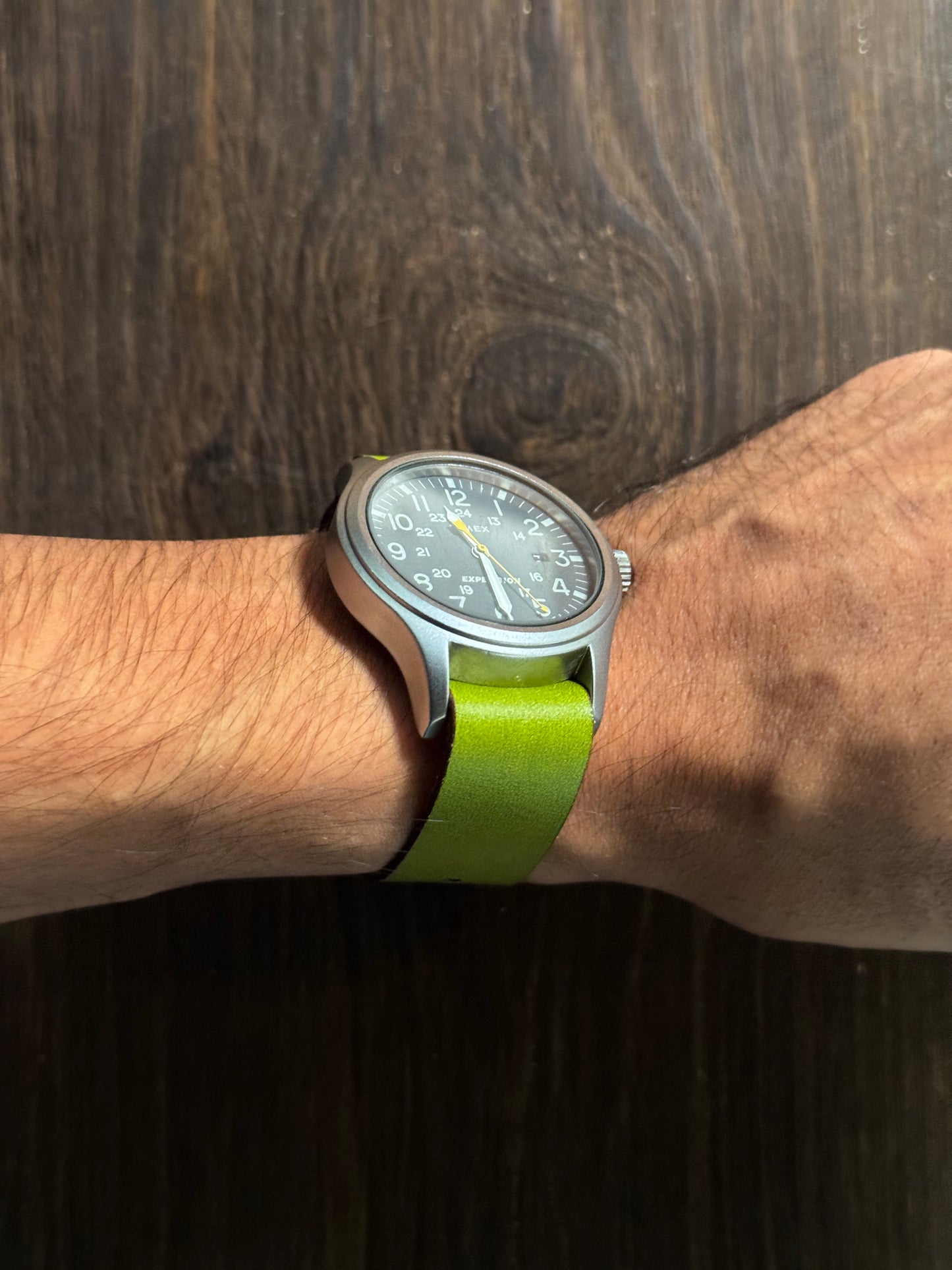 one way nato watch Straps green color vachetta leather