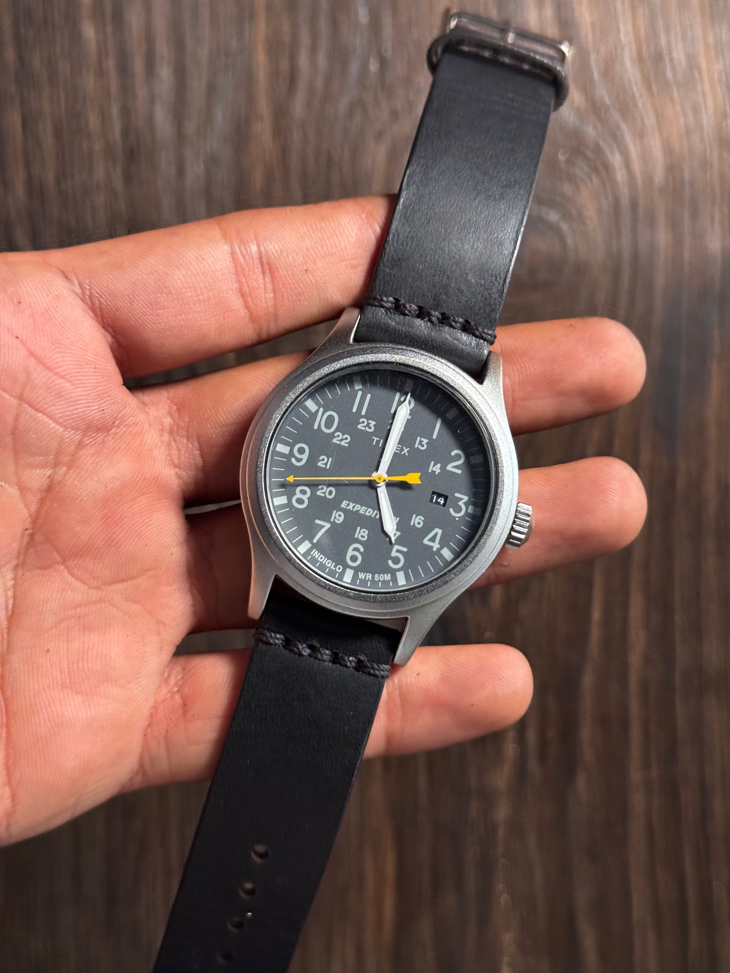Black minerva italian Leather watch Straps