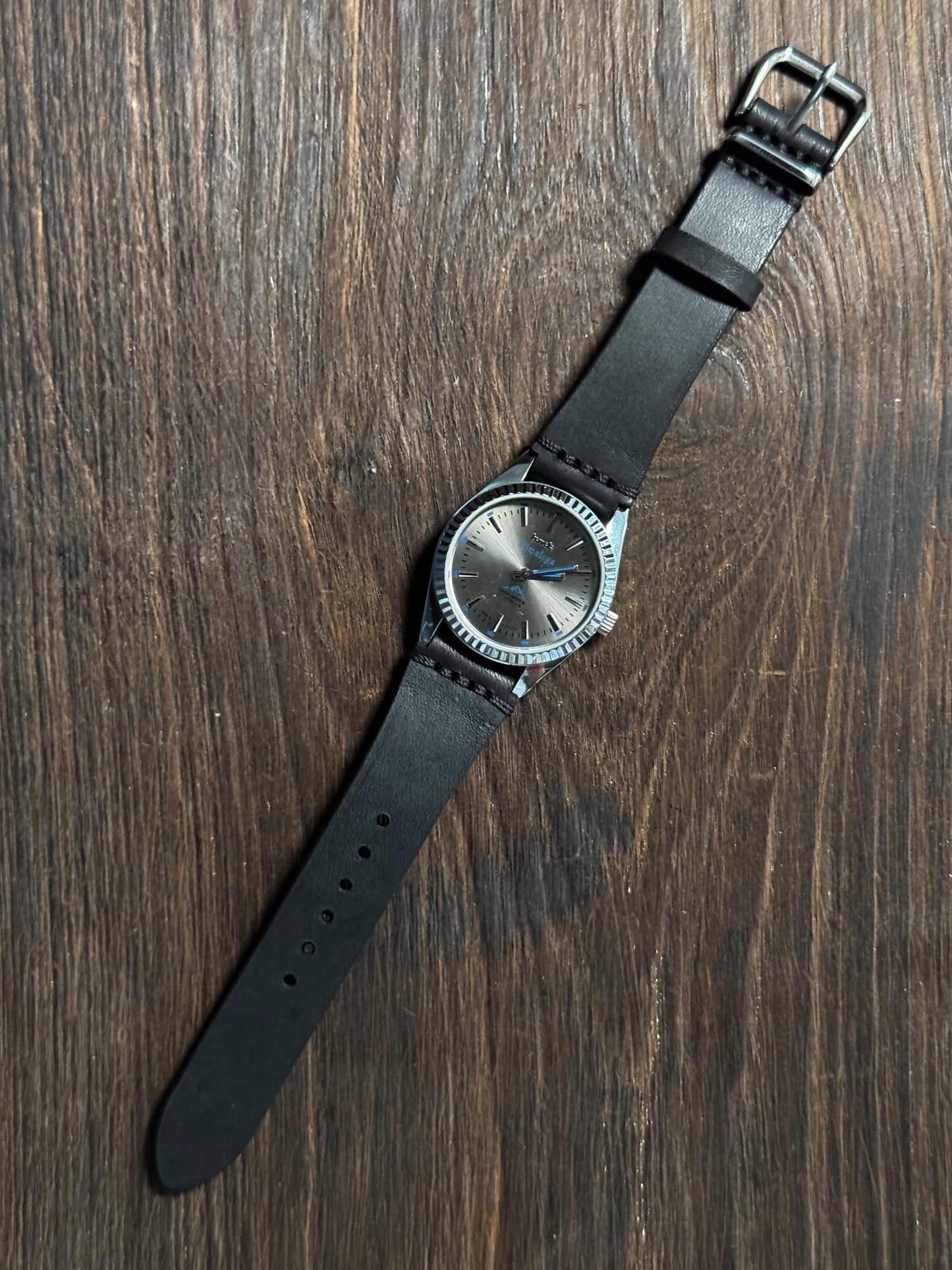 Projected Black minerva italian Leather watch Straps