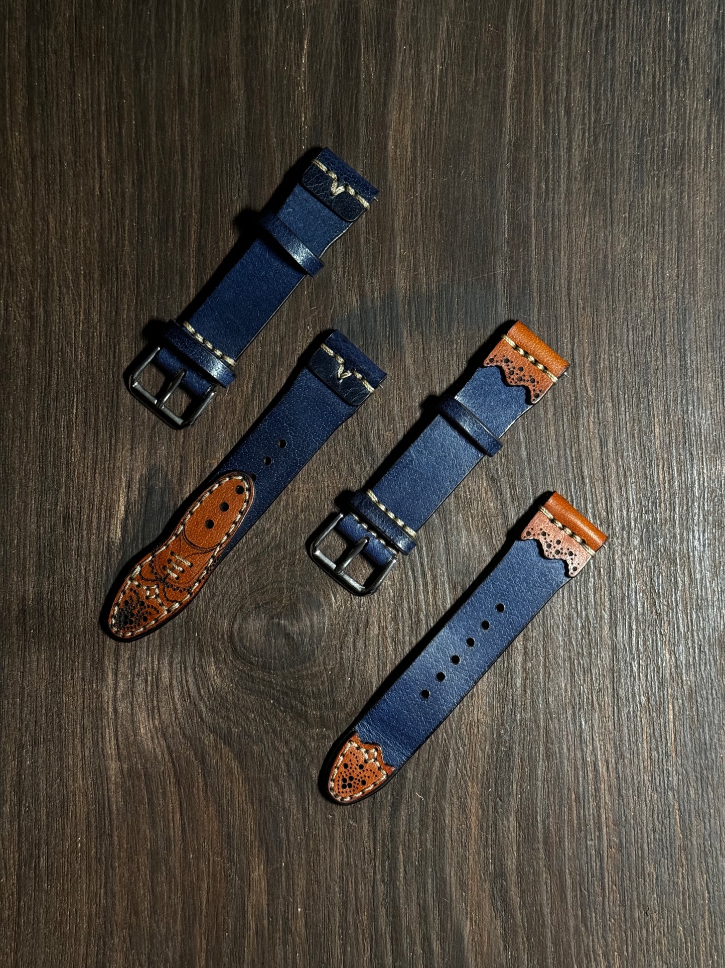 Brogues watch straps in sturdy leather
