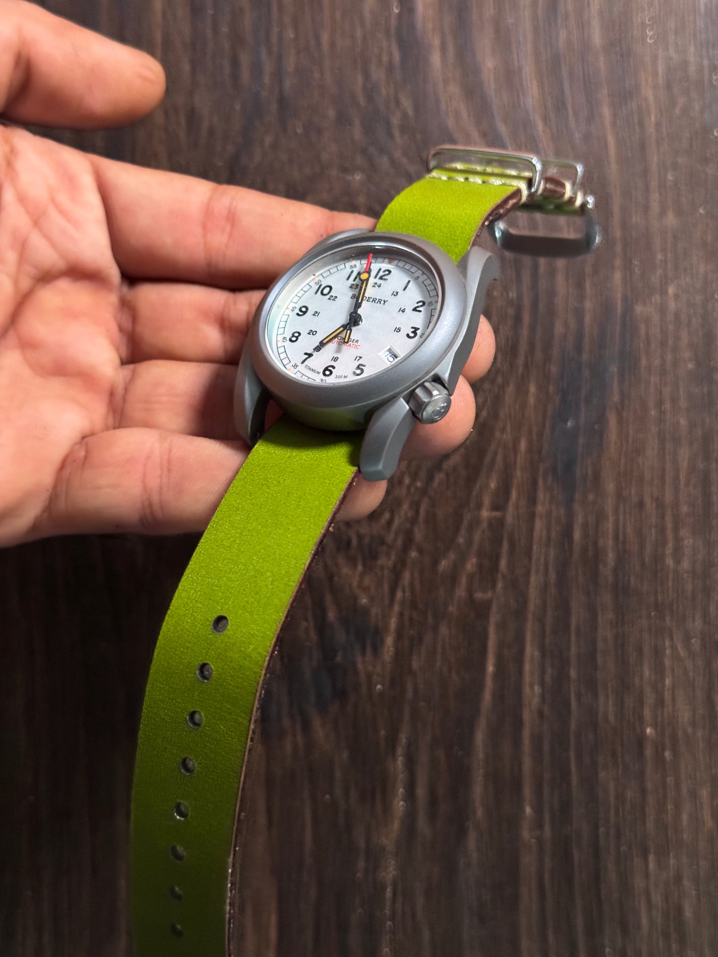 one way nato watch Straps green color vachetta leather