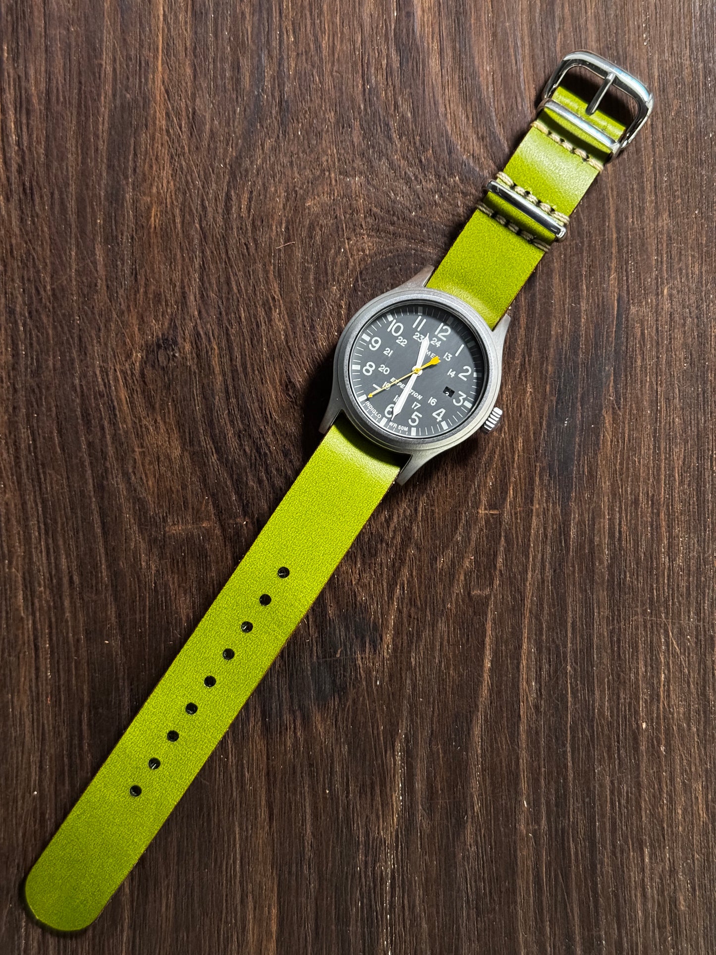 one way nato watch Straps green color vachetta leather
