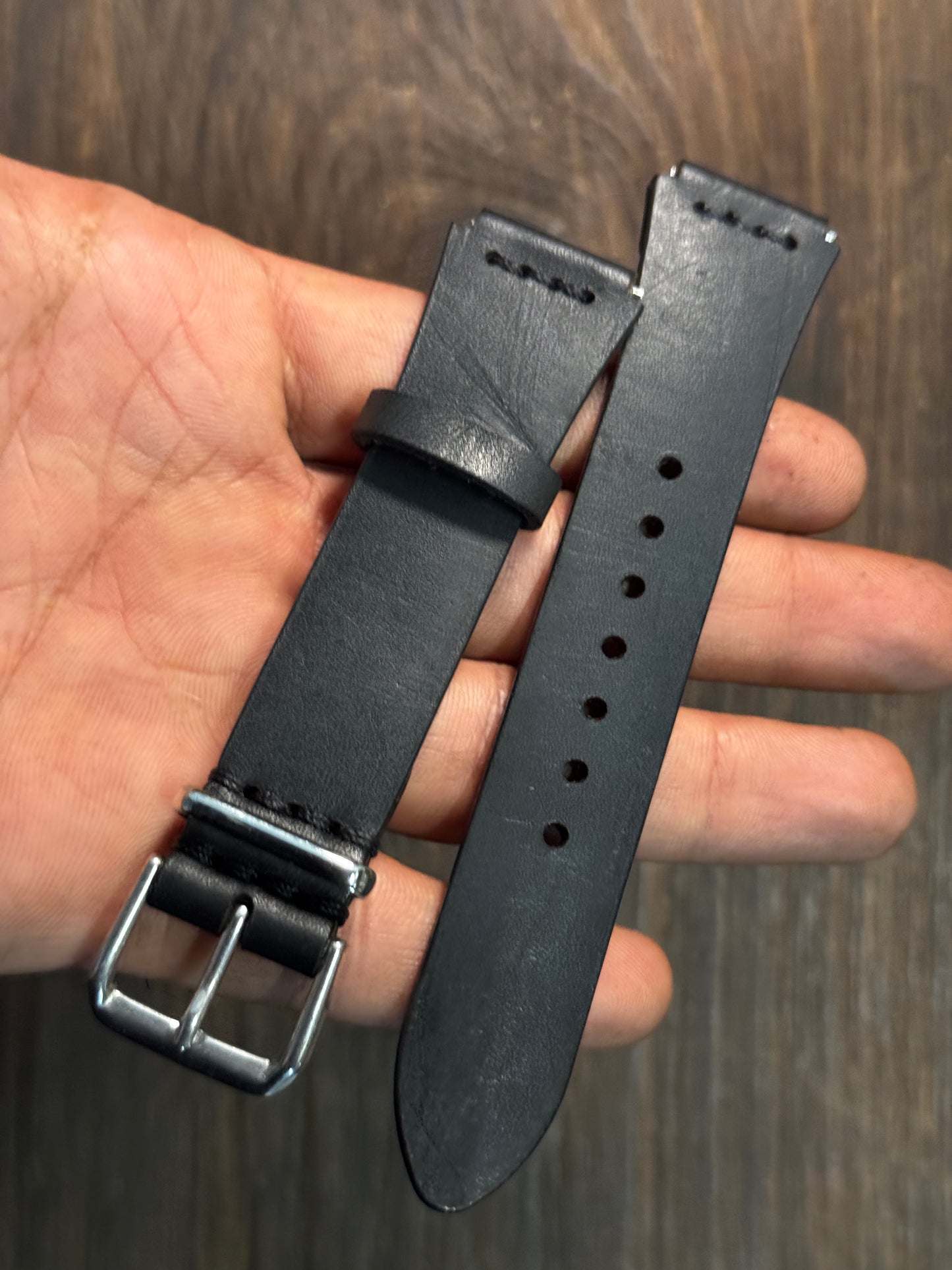 Projected Black minerva chest stitched italian Leather watch Straps