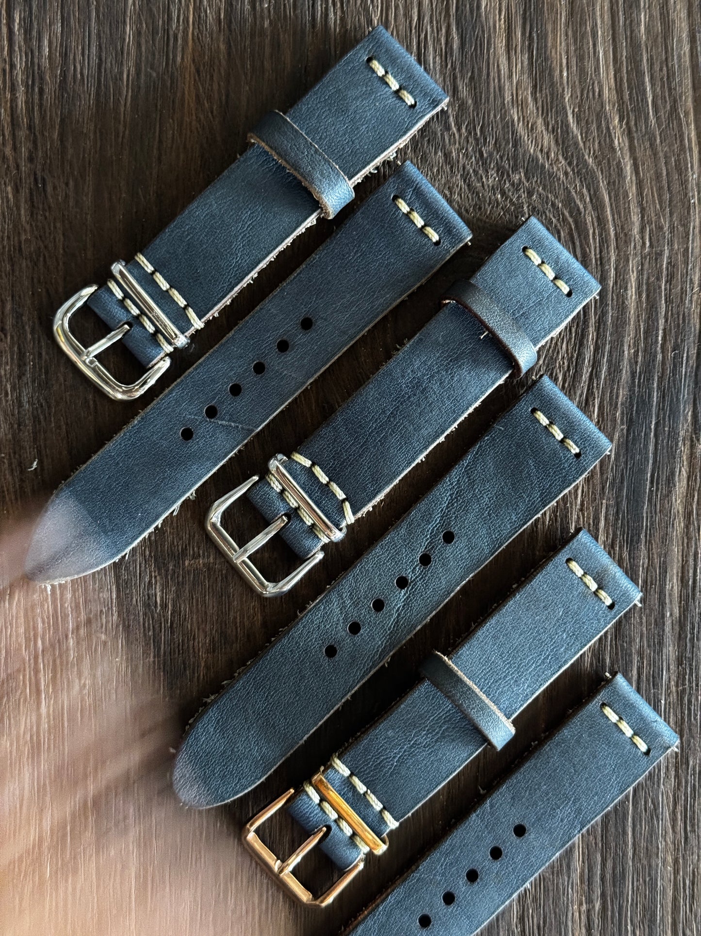 2.8 mm Italian Leather washed denim blue watch Straps