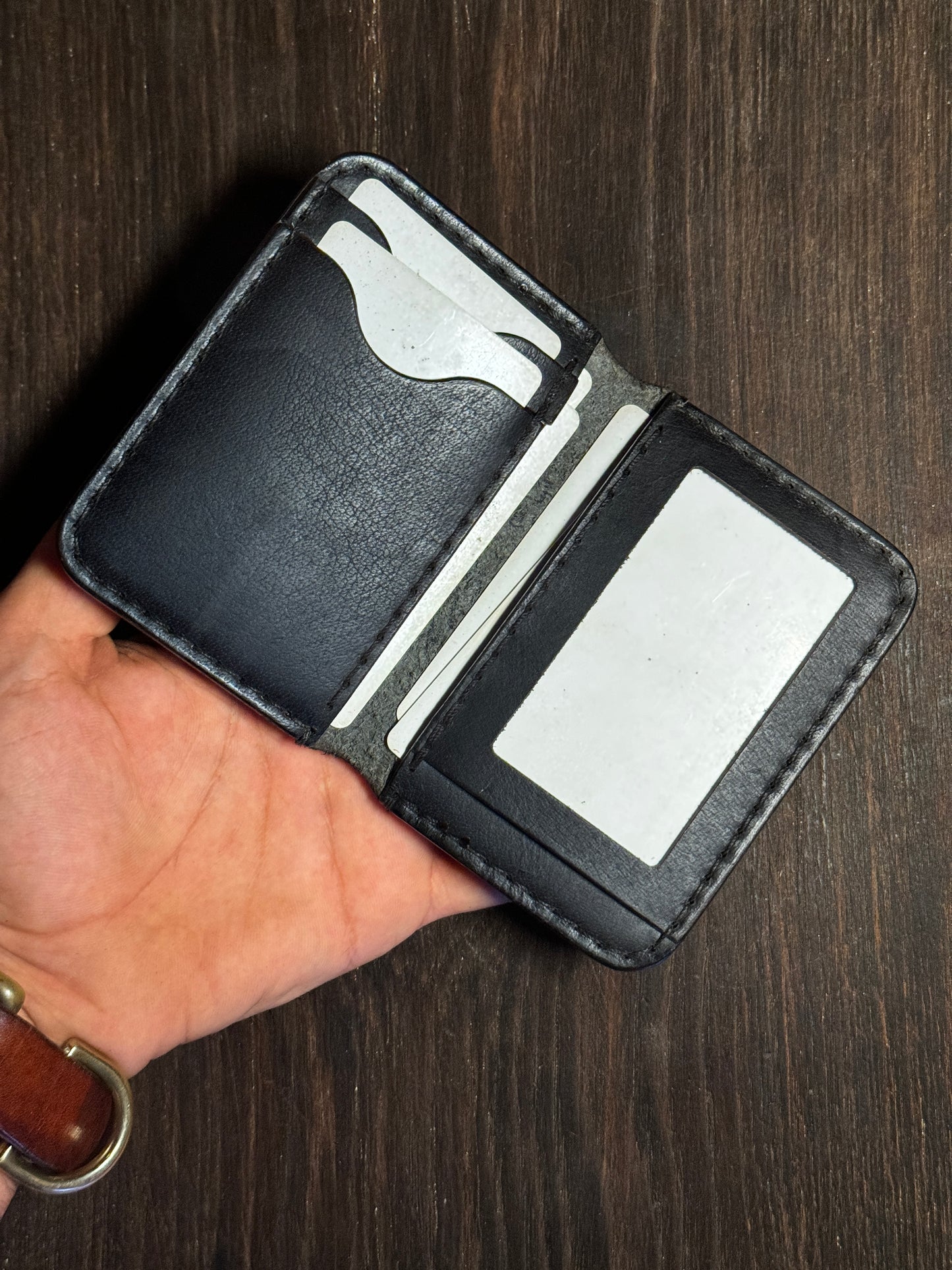 2 cards + 2 receipts slots + 1 ID card slot wallet in sturdy leather
