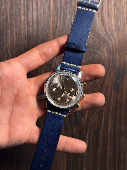 Rugged sturdy glossy blue leather watch straps