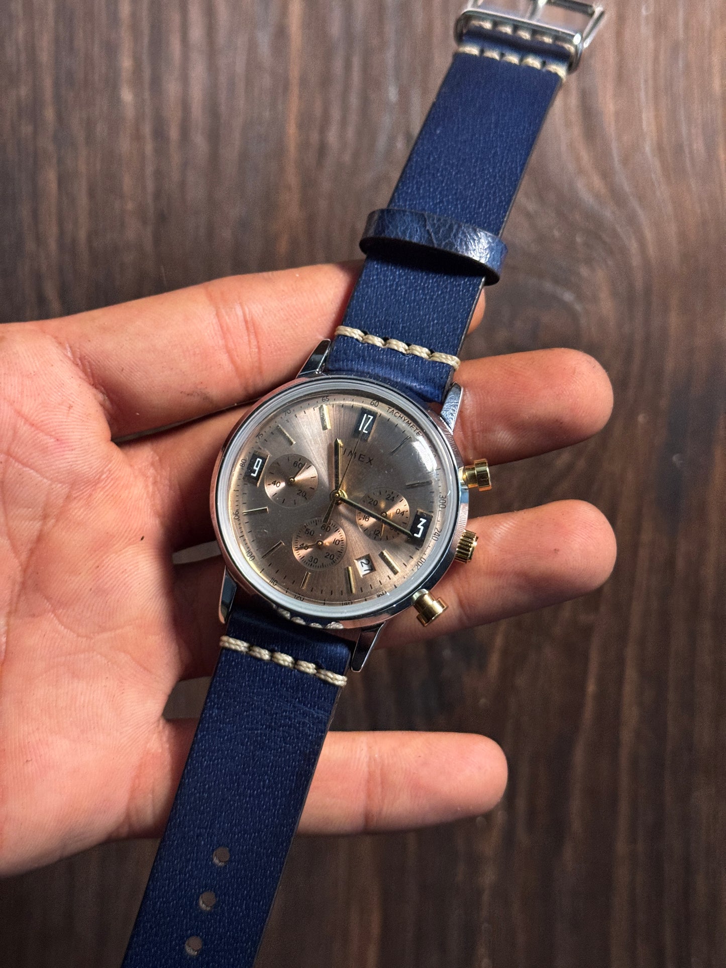 Rugged sturdy glossy blue leather watch straps