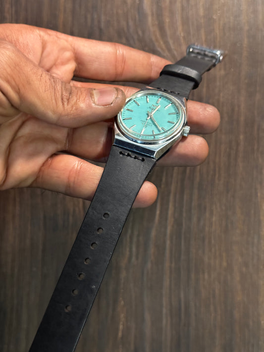 Projected Black minerva chest stitched italian Leather watch Straps