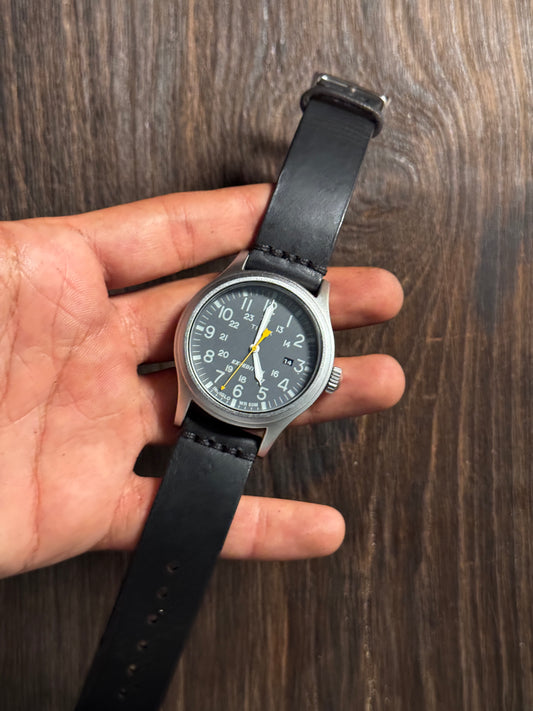 Black minerva italian Leather watch Straps