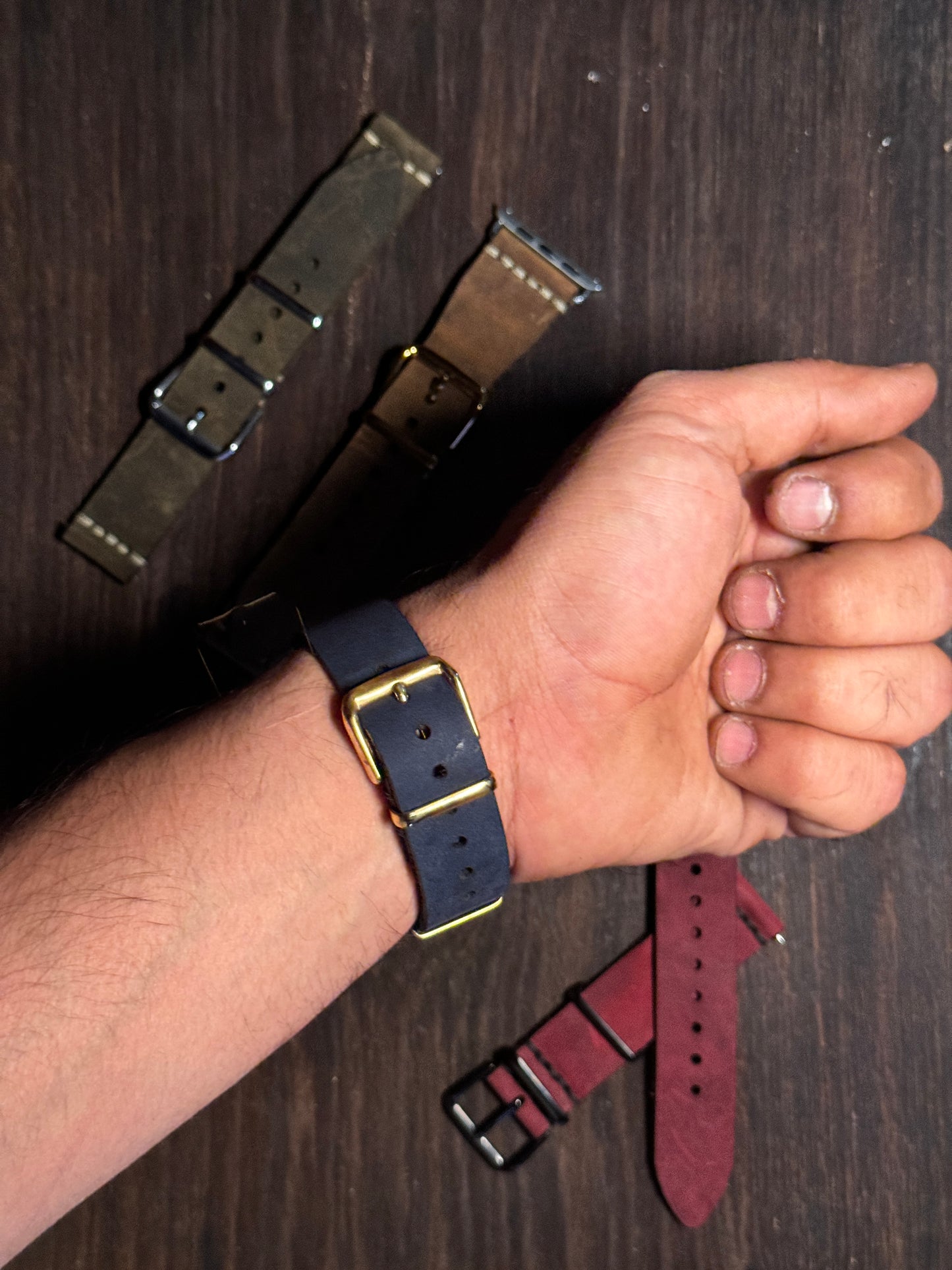 rubbery feel Leather watch Straps