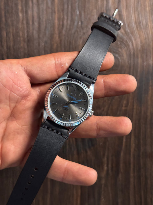 Projected Black minerva italian Leather watch Straps