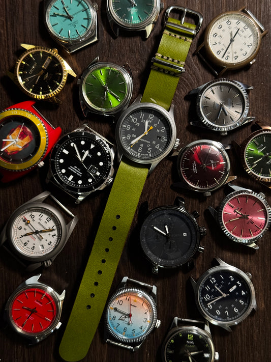 one way nato watch Straps green color vachetta leather
