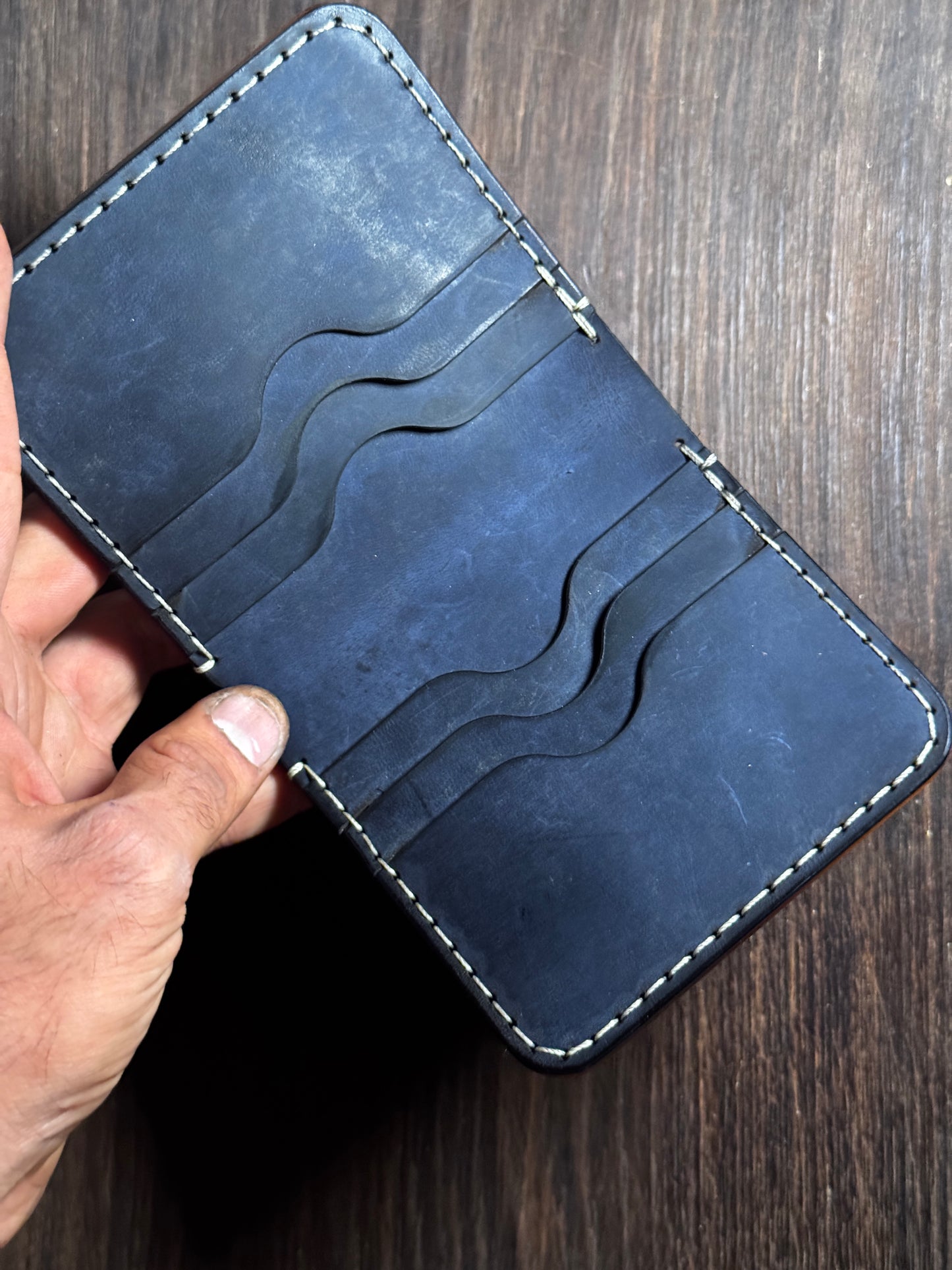 Vertical bi fold wallet 6+1 n 6+2 cash compartment in rustic leather