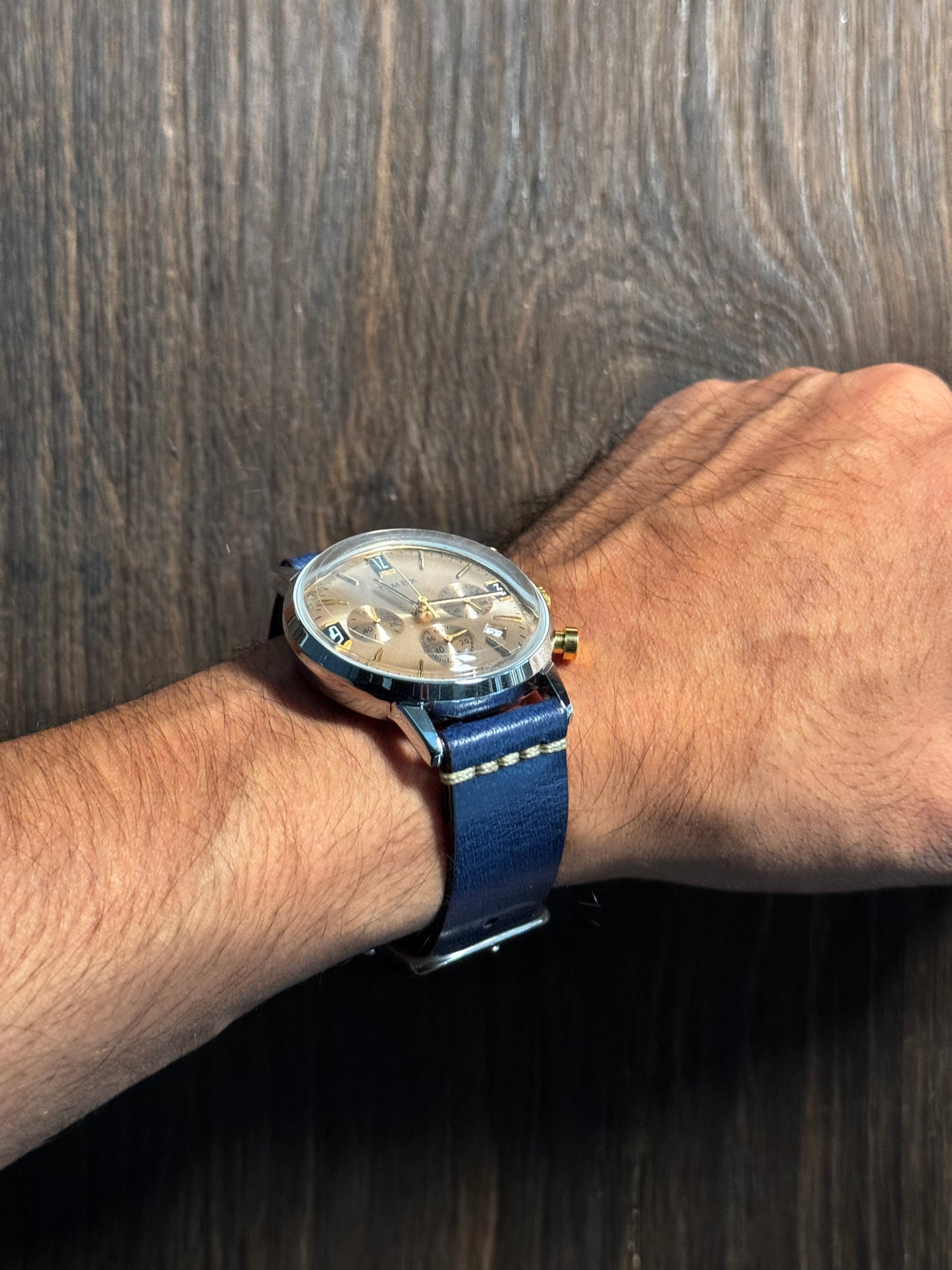 Rugged sturdy glossy blue leather watch straps